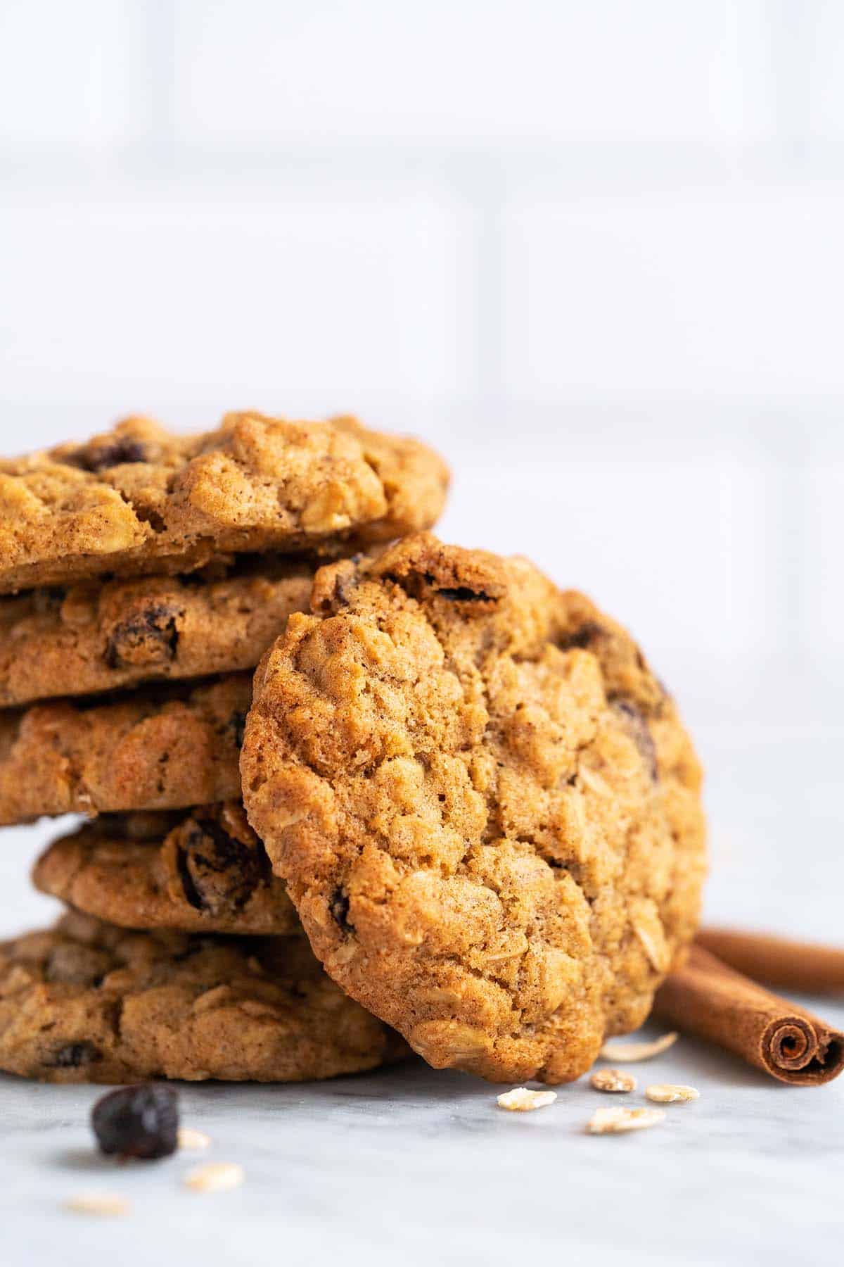 stack of oatmeal cookies on marble countertop