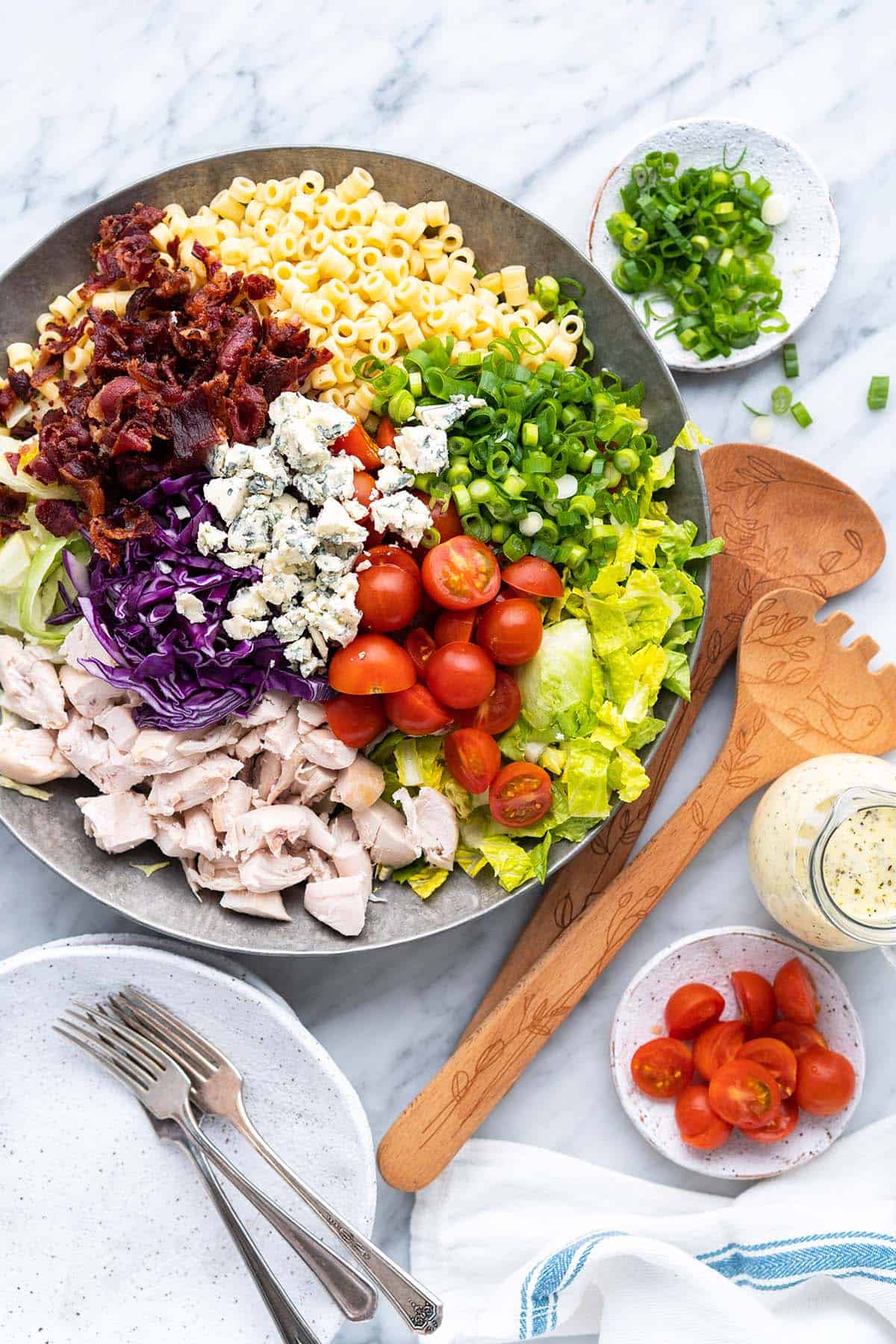 portillos salad components in bowl before mixing