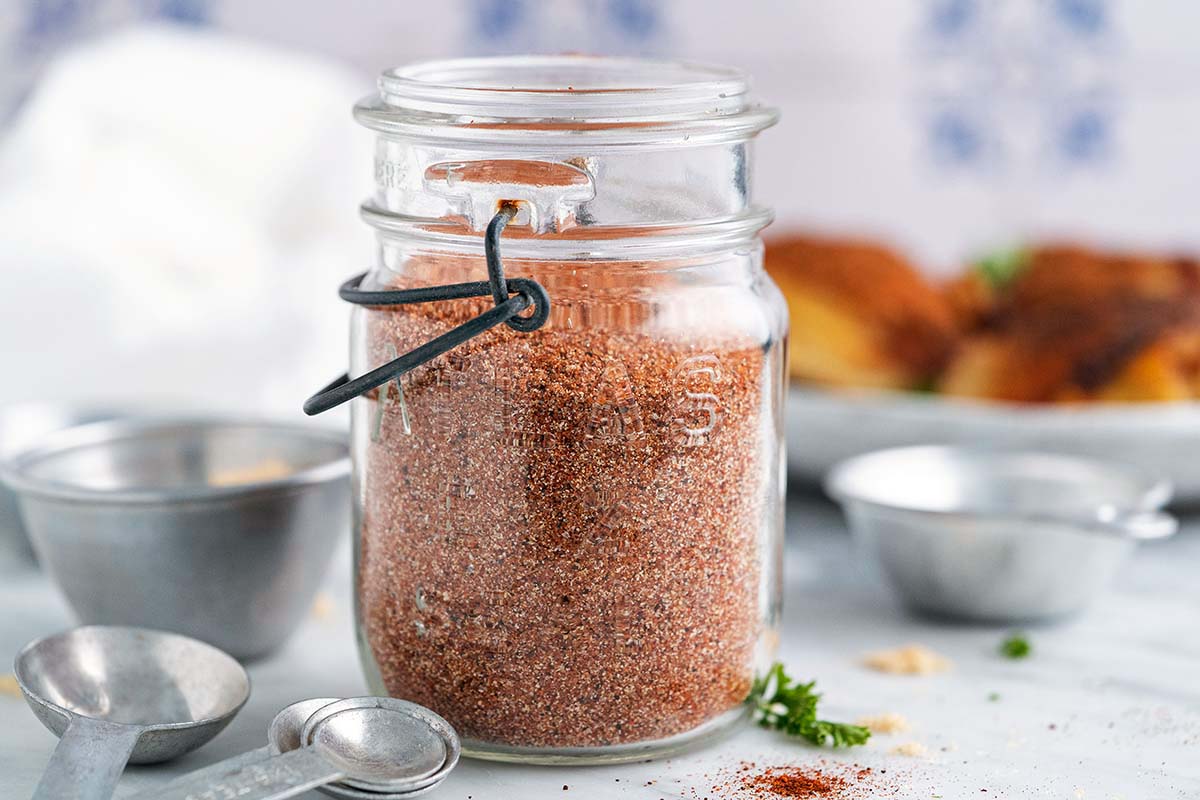 vintage glass jar with homemade bbq seasoning mix
