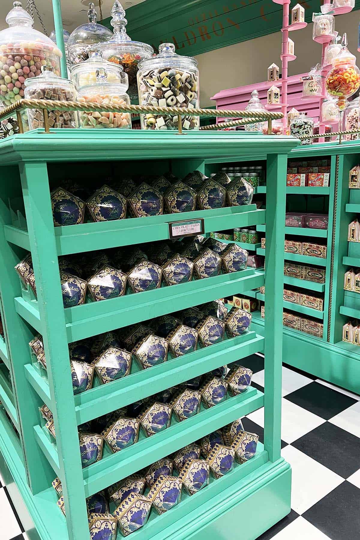 chocolate frogs and other candy at honeydukes