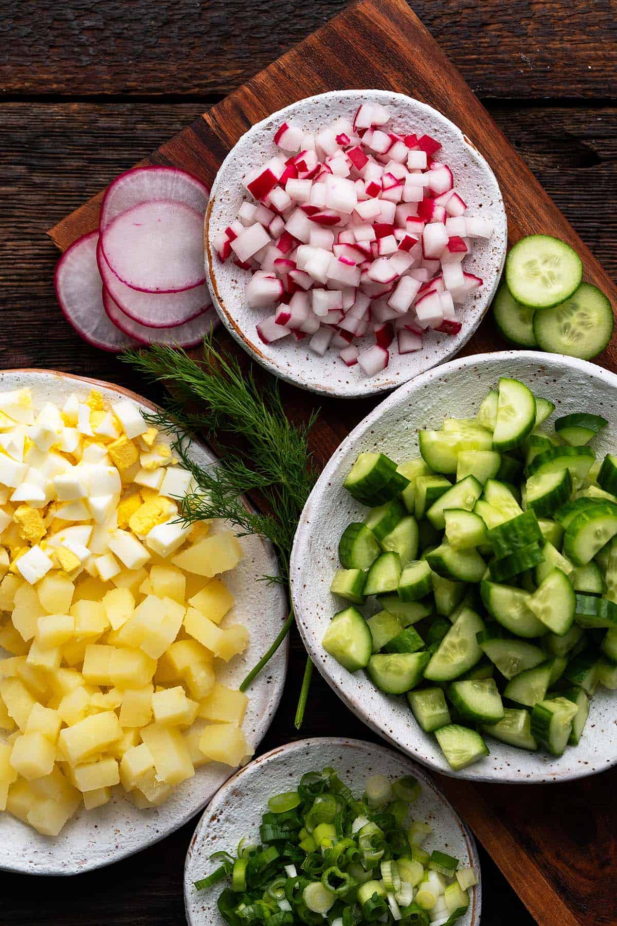 chopped vegetables for cold okroshka soup