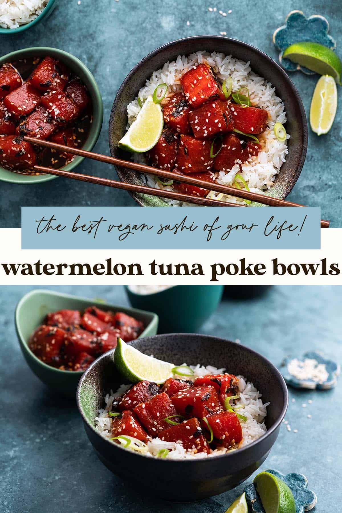 watermelon tuna vegan sushi poke bowls pin