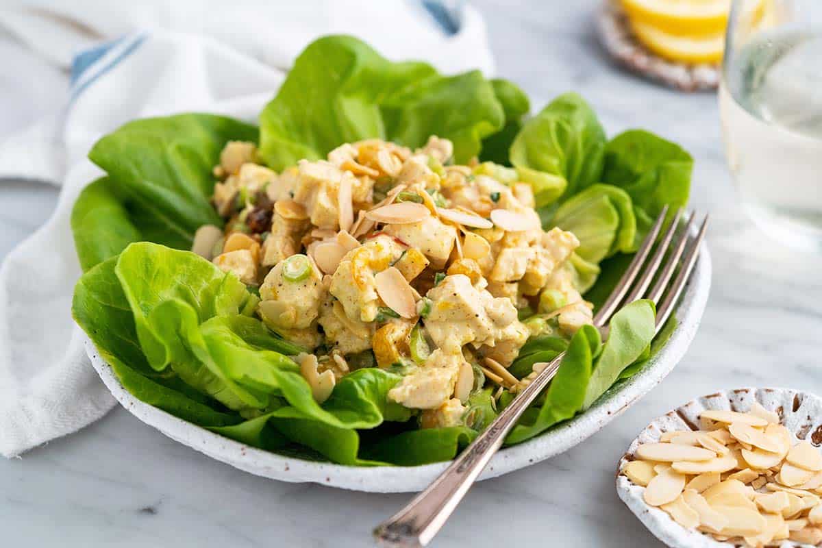 coronation chicken on bed of lettuce