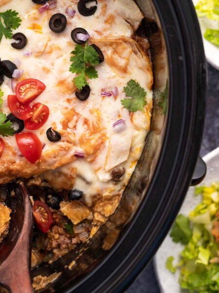 crockpot enchiladas beef casserole featured image
