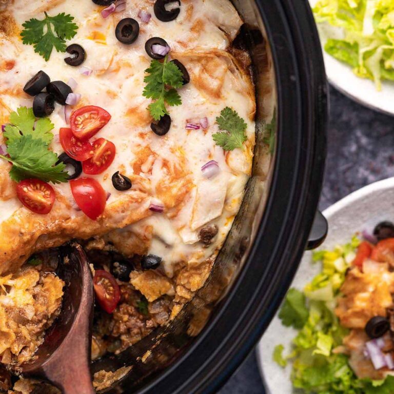 crockpot enchiladas beef casserole featured image