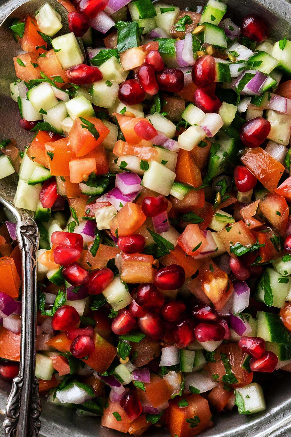 easy chopped salad with cucumber tomatoes and herbs