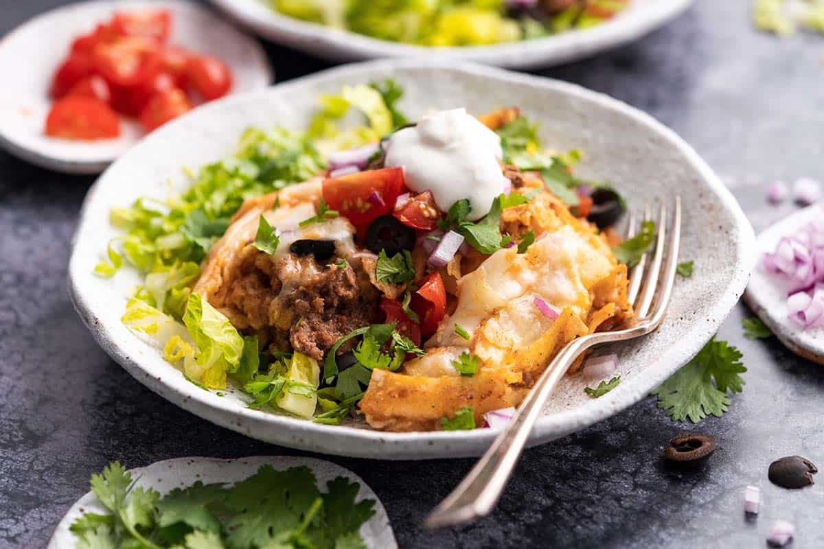 easy slow cooker beef enchilada casserole