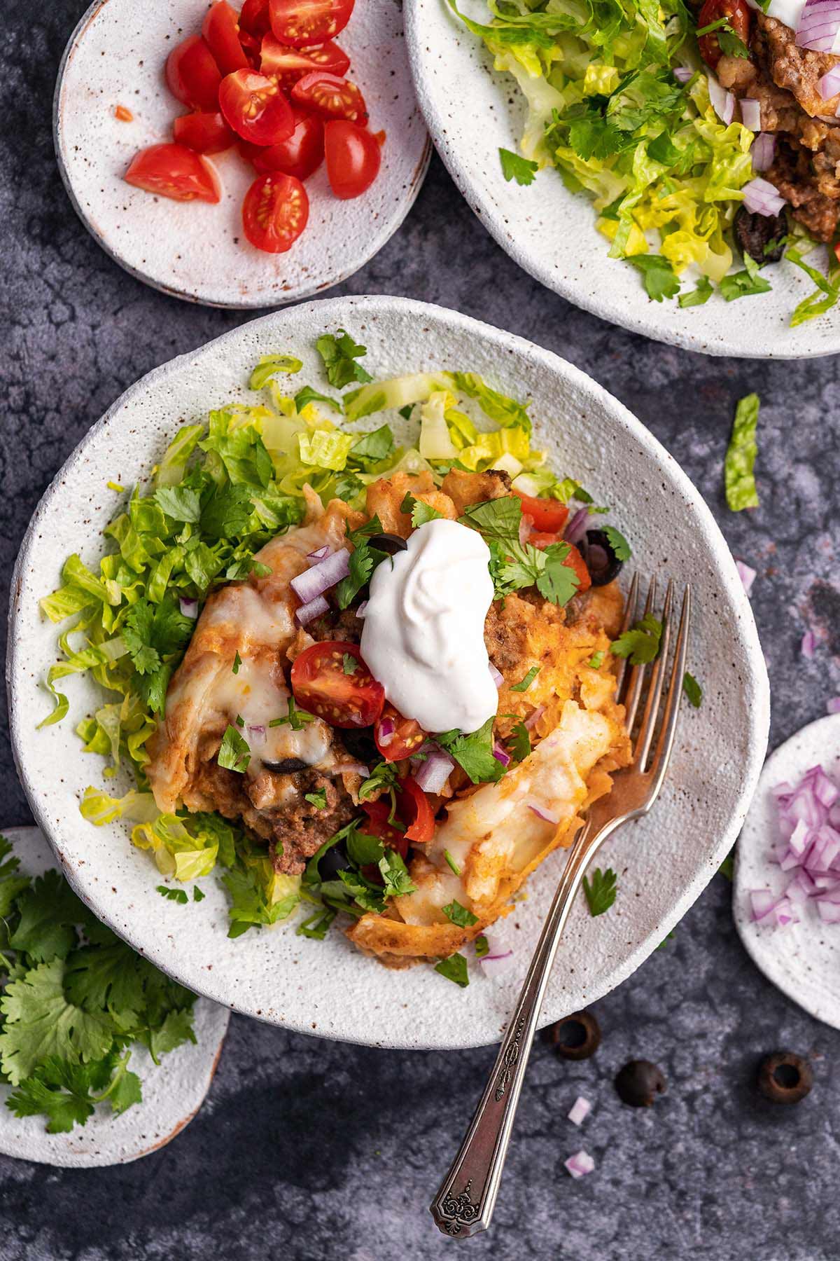 enchilada dinner with all the fixings