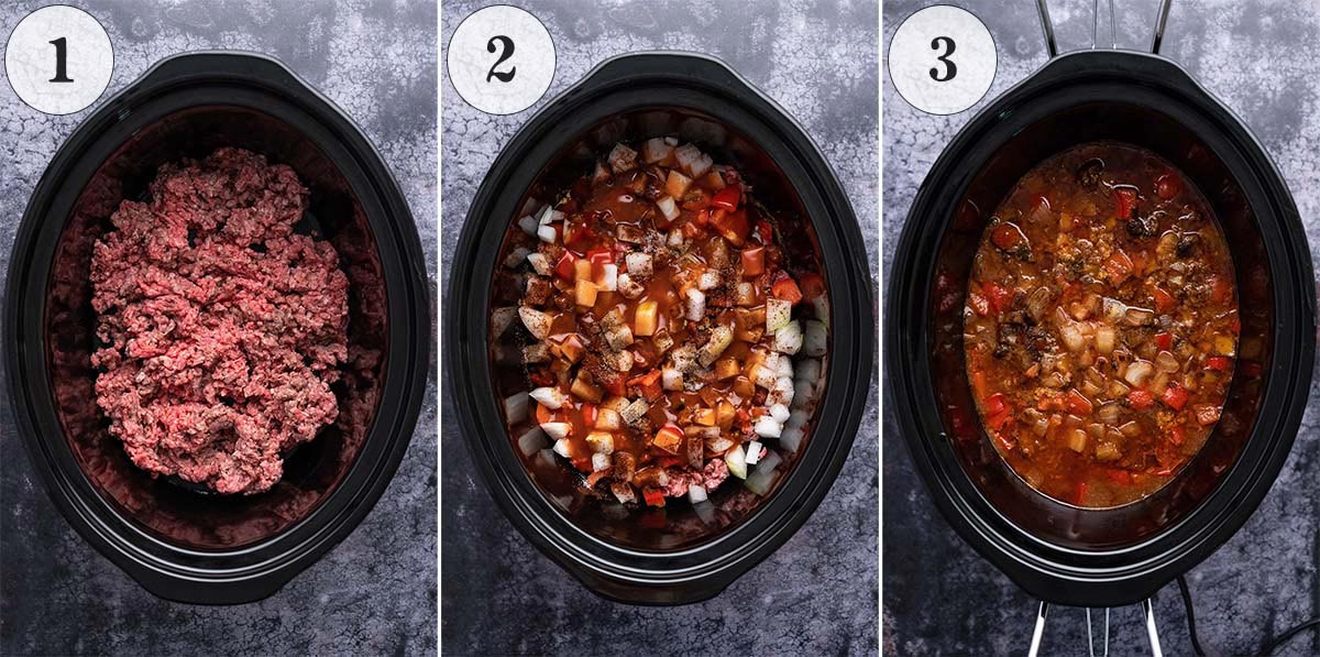making slow cooker beef enchilada casserole