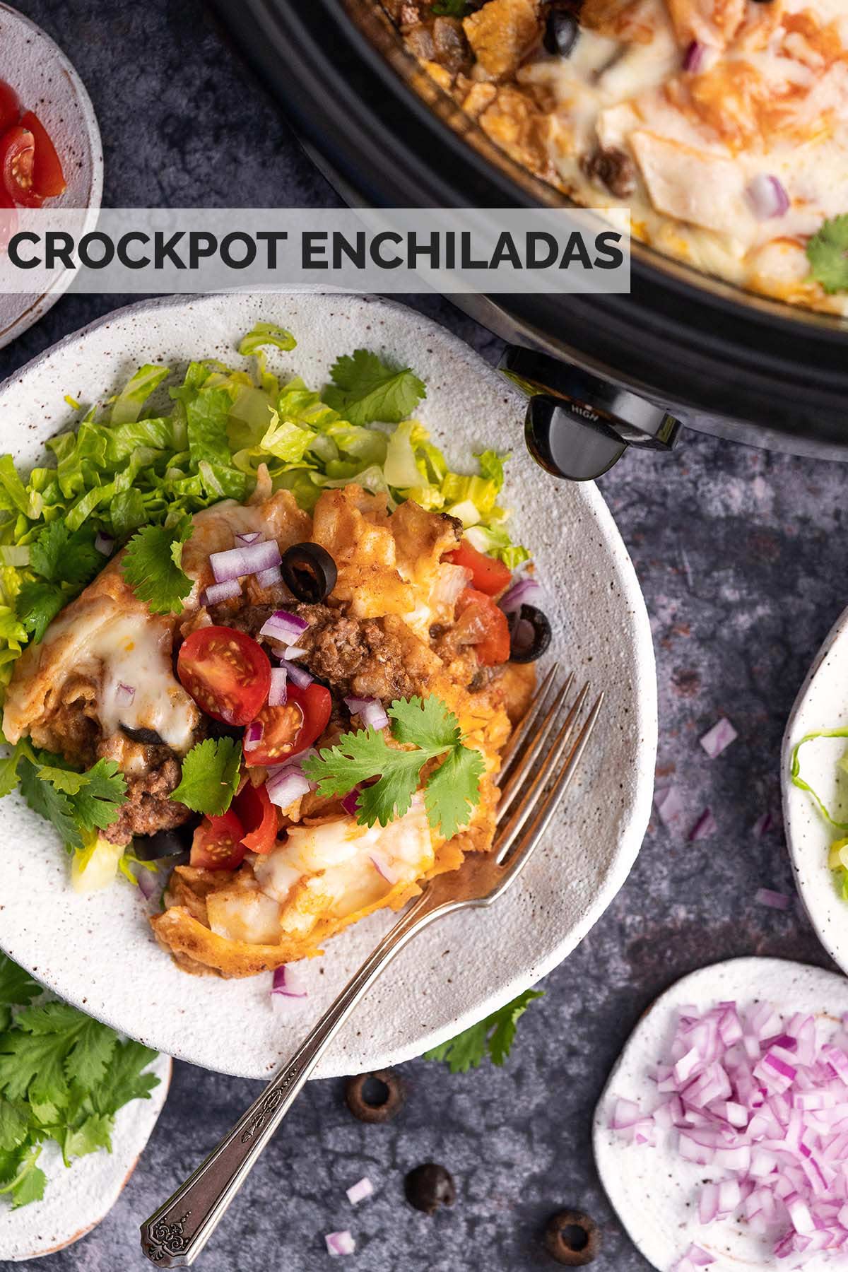 slow cooker beef enchilada casserole recipe pin