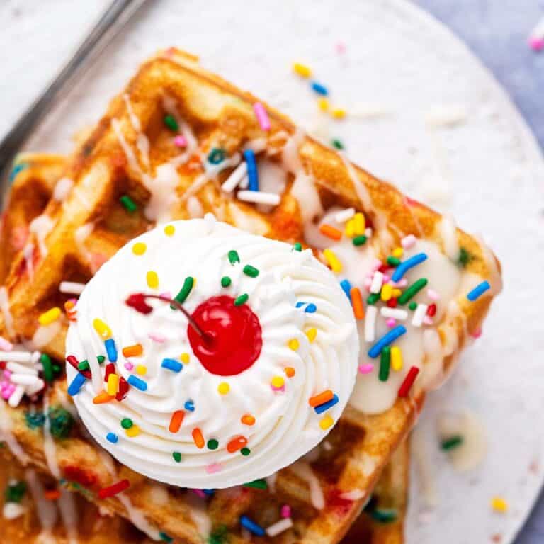 birthday breakfast funfetti waffles featured image