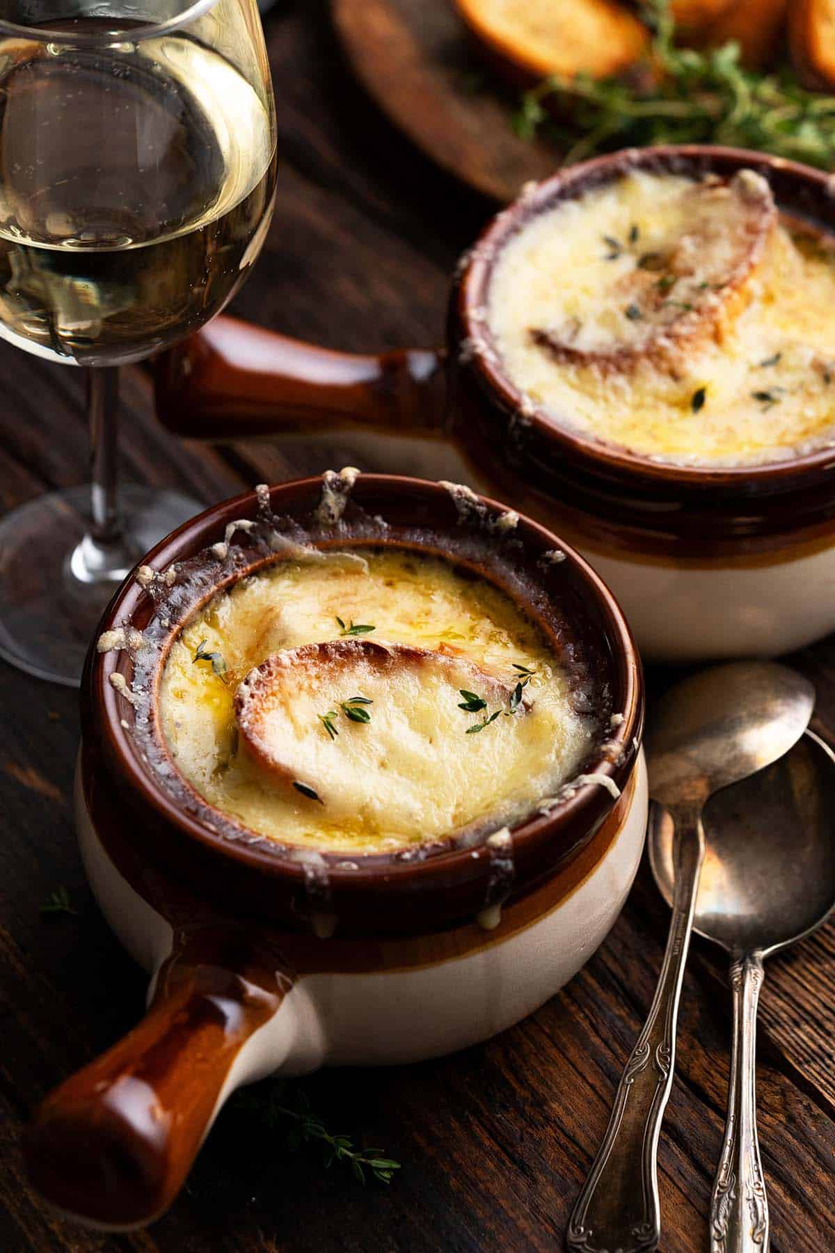 easy homemade french onion soup topped with bread and cheese