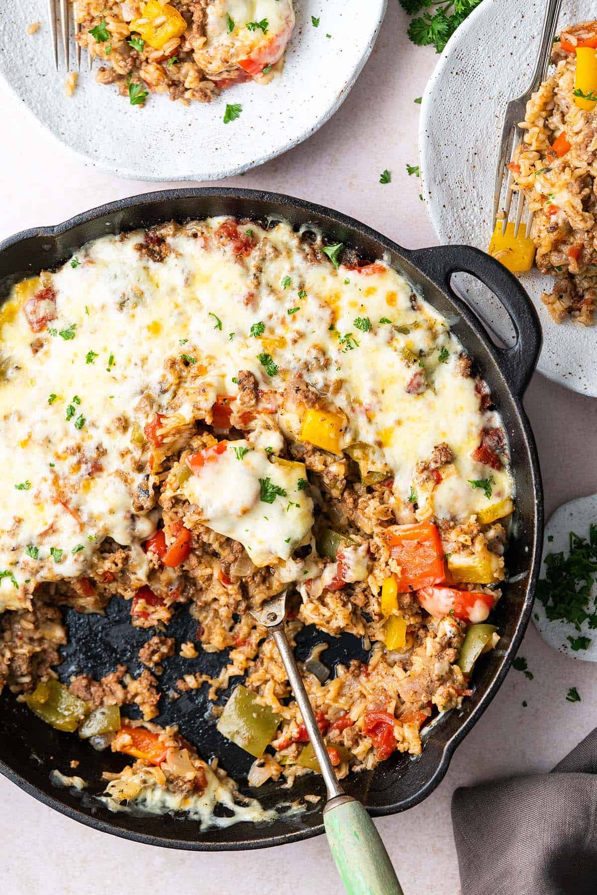 unstuffed peppers recipe cooked in cast iron skillet