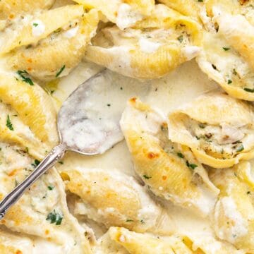 chicken stuffed shells with alfredo sauce featured image