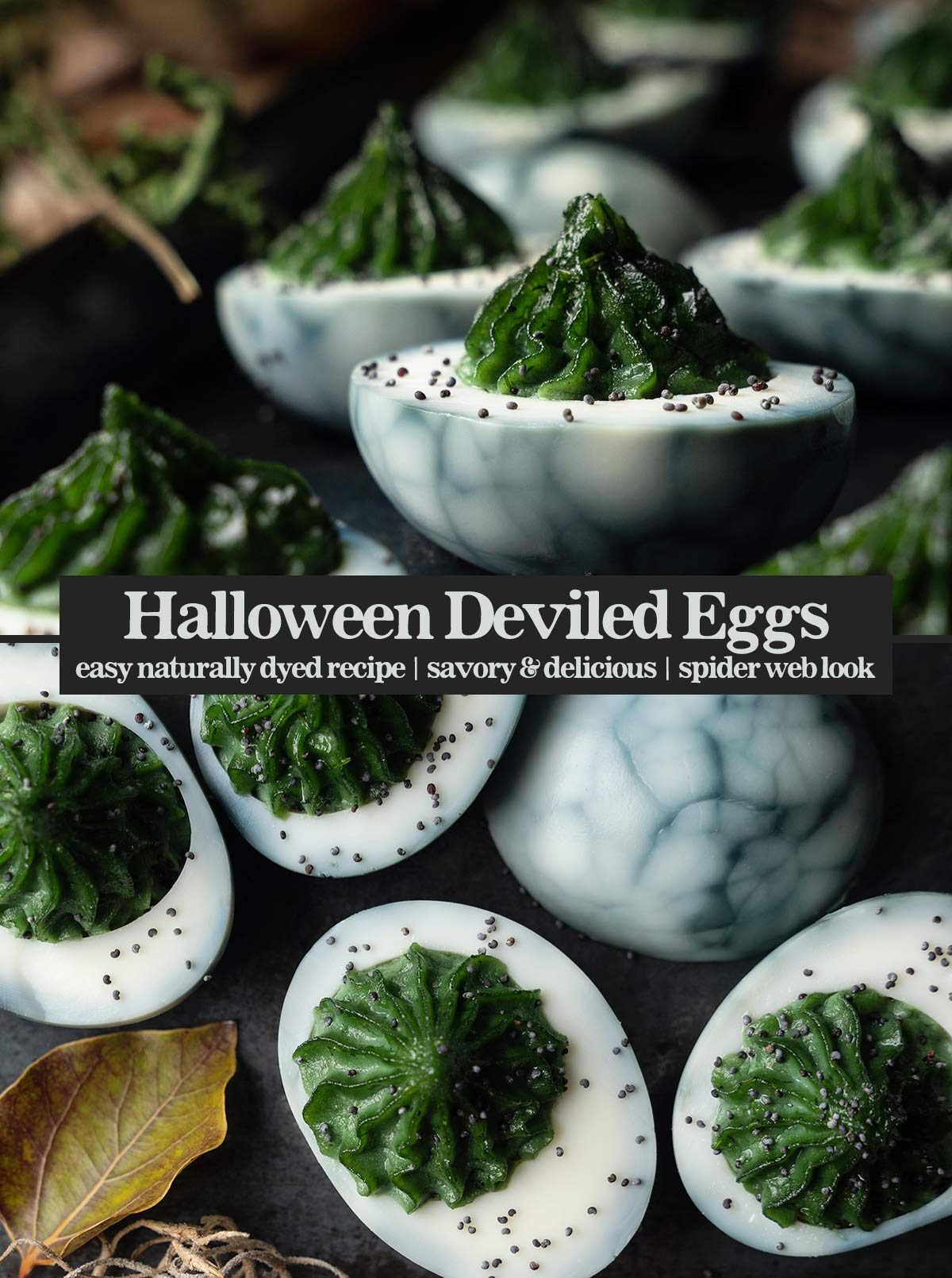 swampy spider web halloween deviled eggs recipe pin