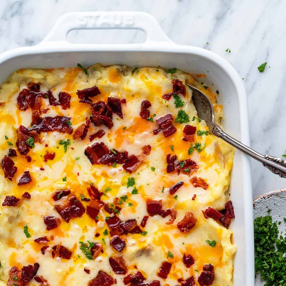 cheesy twice baked potato casserole recipe featured image