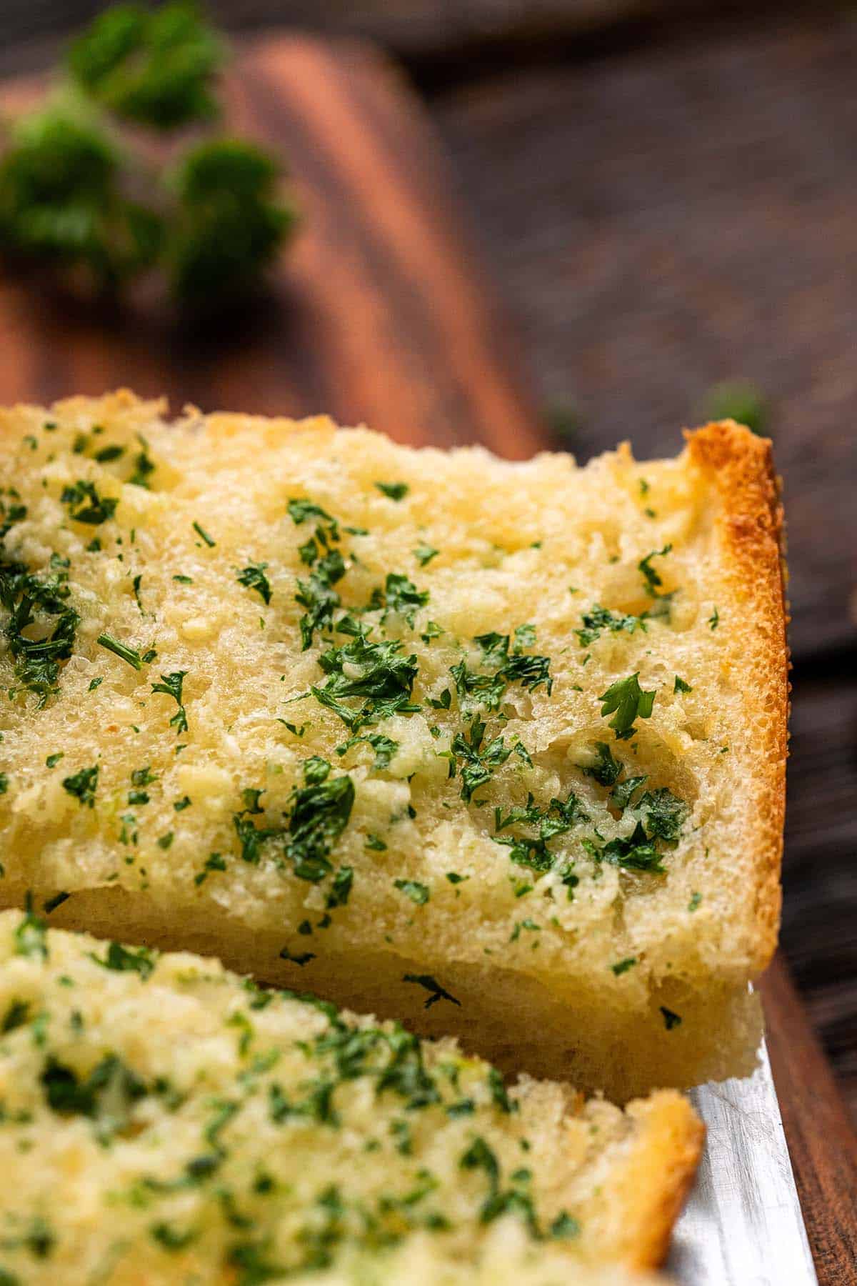 close up front view of soft italian garlic bread