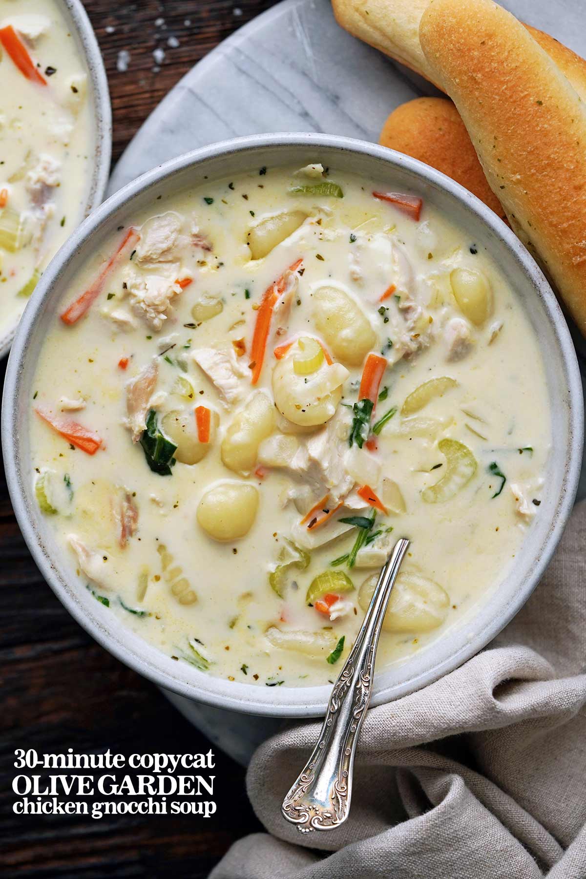 easy creamy copycat Olive Garden chicken gnocchi soup recipe pin