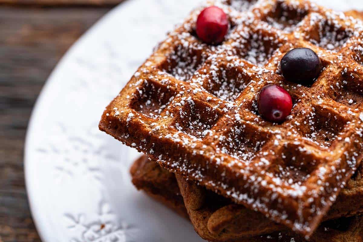 close up of crispy gingerbread waffles showing texture