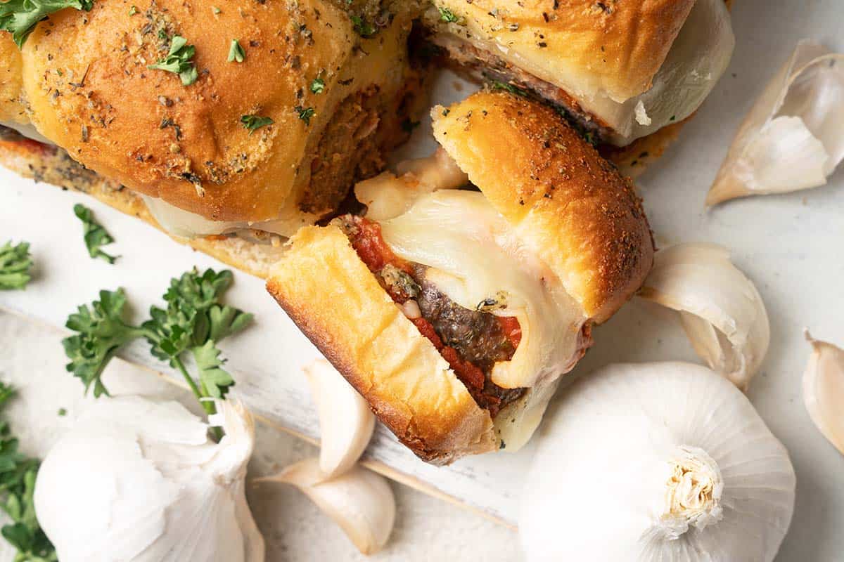 mini meatball sandwiches with marinara and cheese