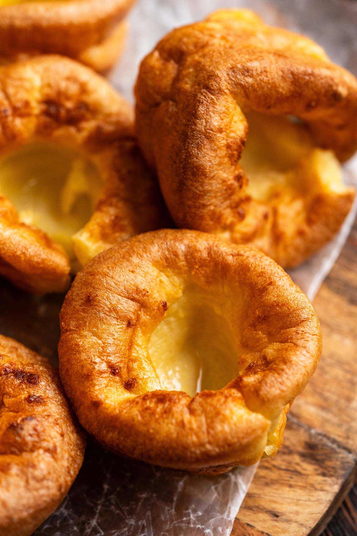 homemade Yorkshires on wooden tray