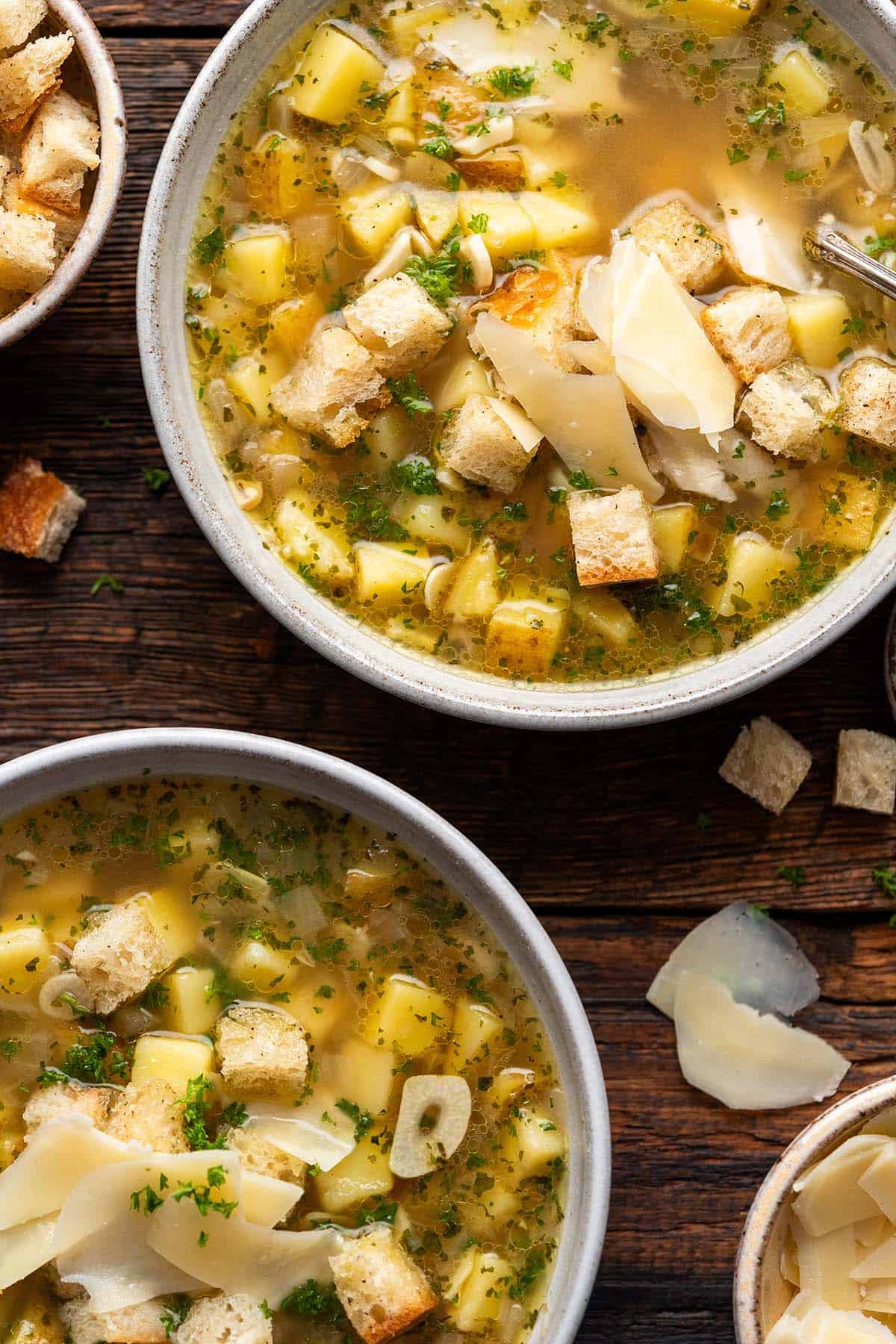 top view of 2 bowls of hangover soup