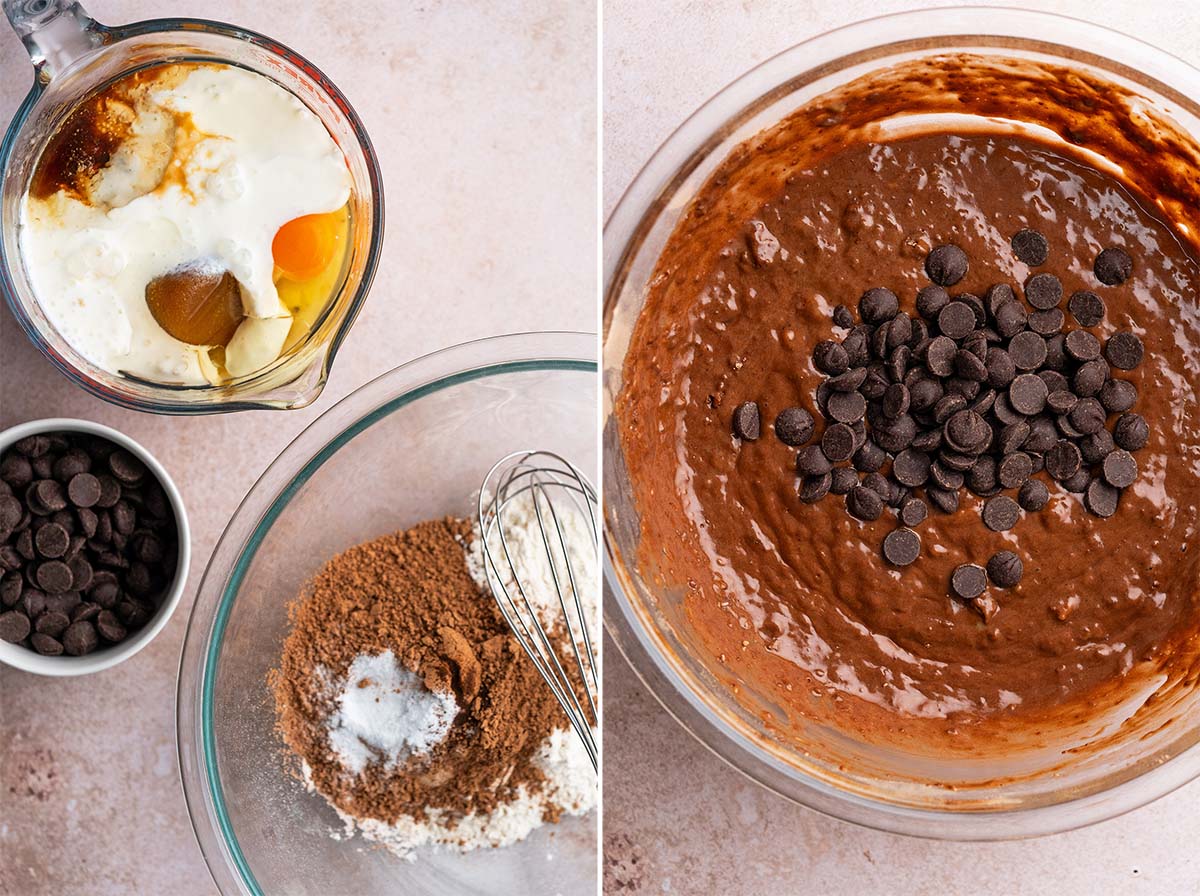 making chocolate banana bread batter