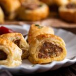 easy mini sausage rolls recipe made using puff pastry