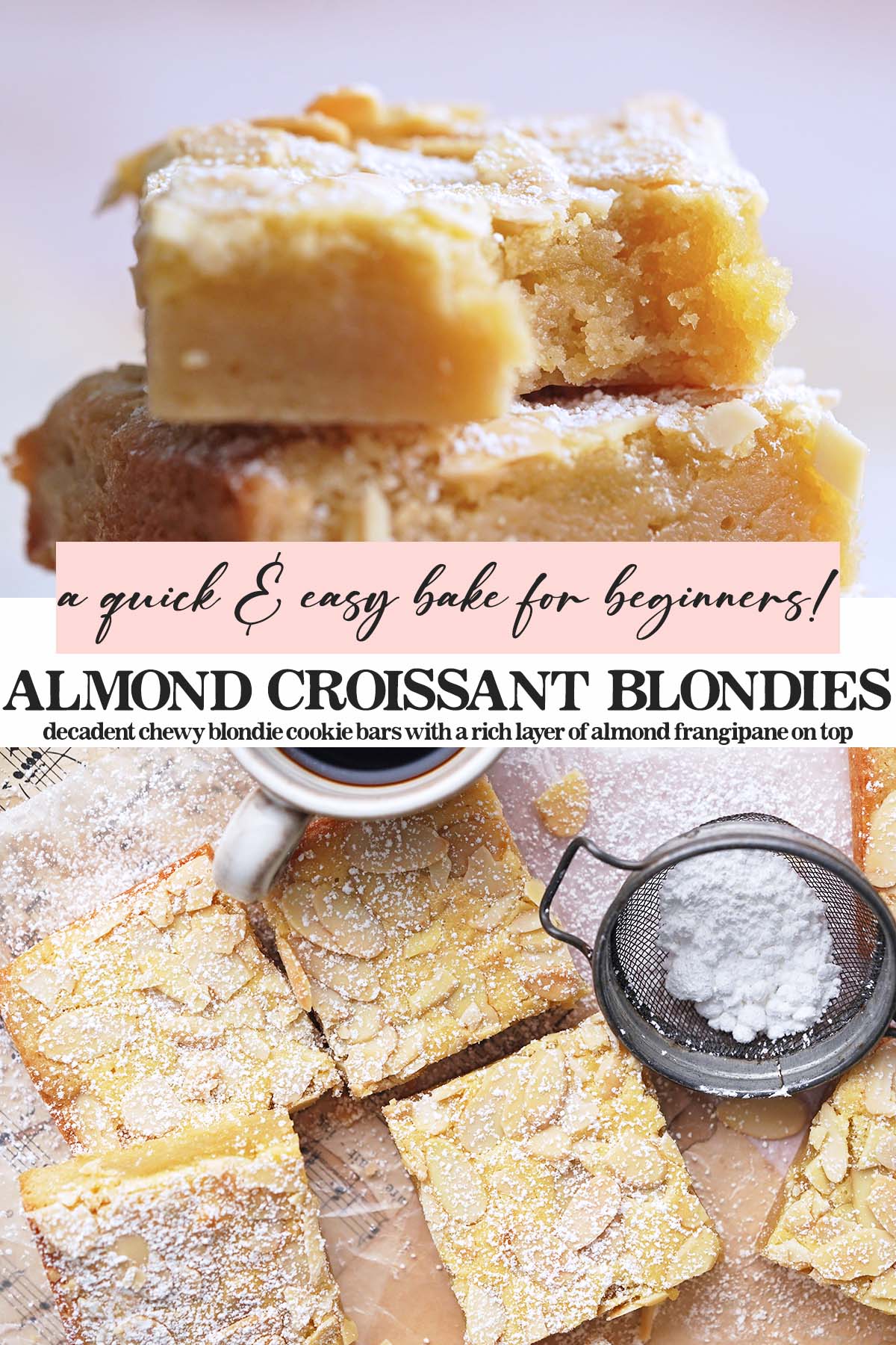 almond croissant blondies recipe pin