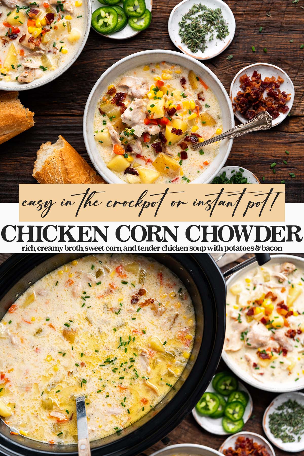 crockpot chicken corn chowder recipe pin