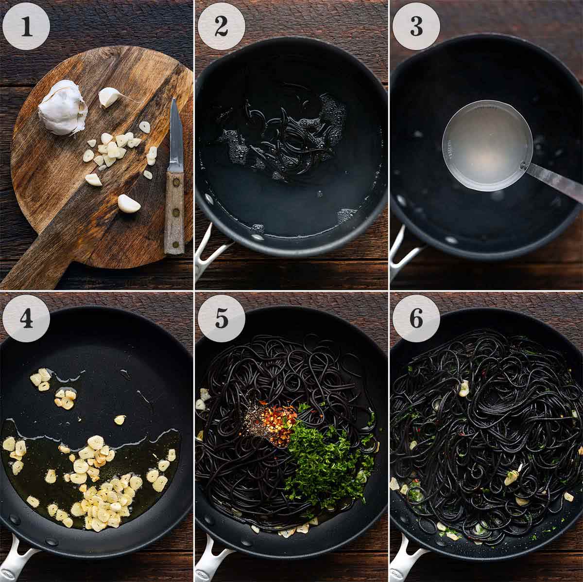 how to make black pasta aglio e olio
