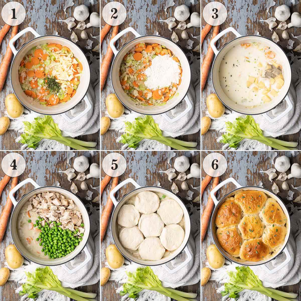 how to make easy chicken pot pie casserole with biscuits