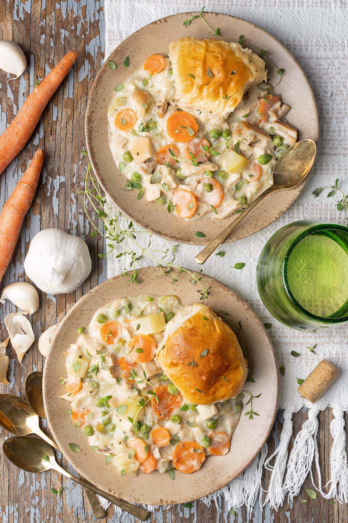two dishes of easy homemade creamy chicken dinner
