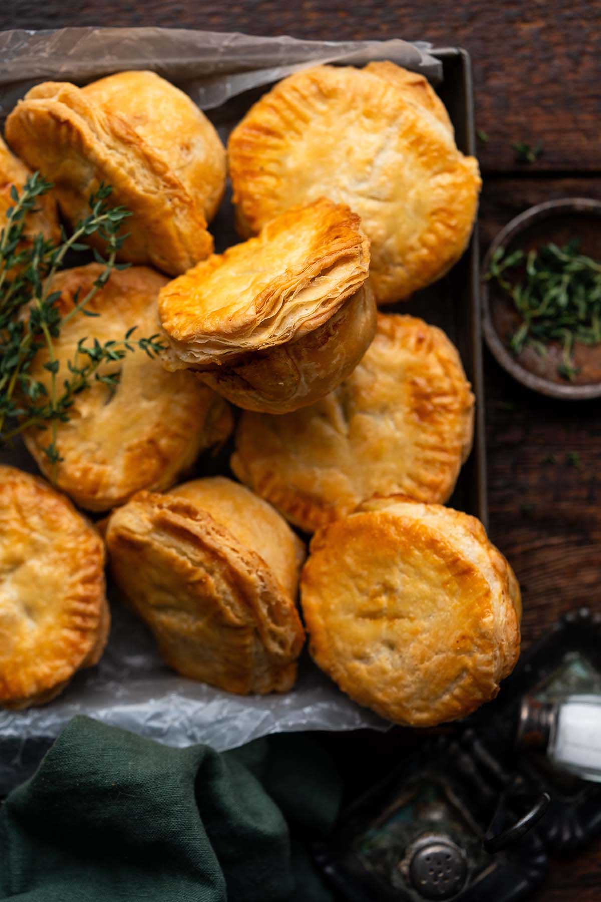 individual chicken pot pies with golden crust