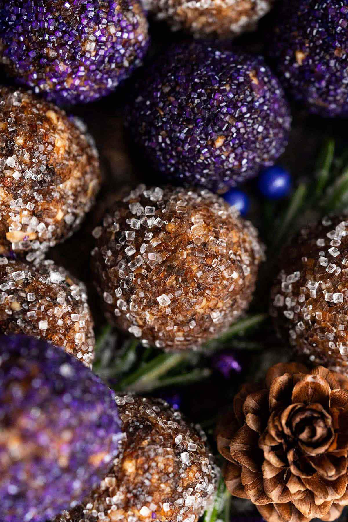 close up of sugar coated spiced prune candy