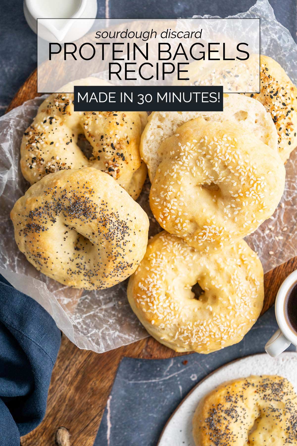sourdough discard protein bagels recipe pin