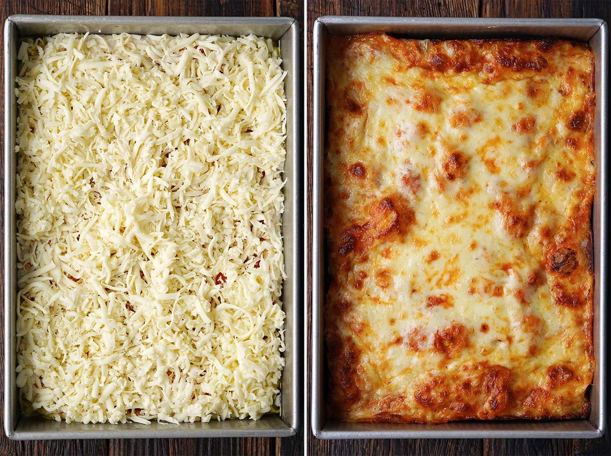 topping Detroit style pizza