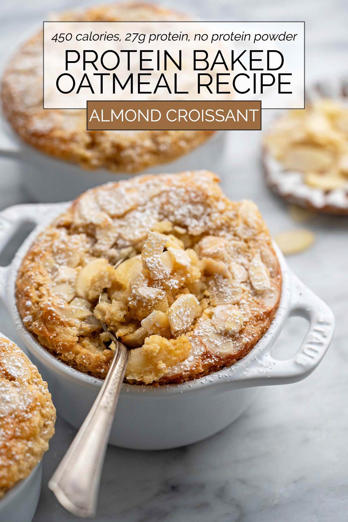 almond croissant protein baked oatmeal recipe pin