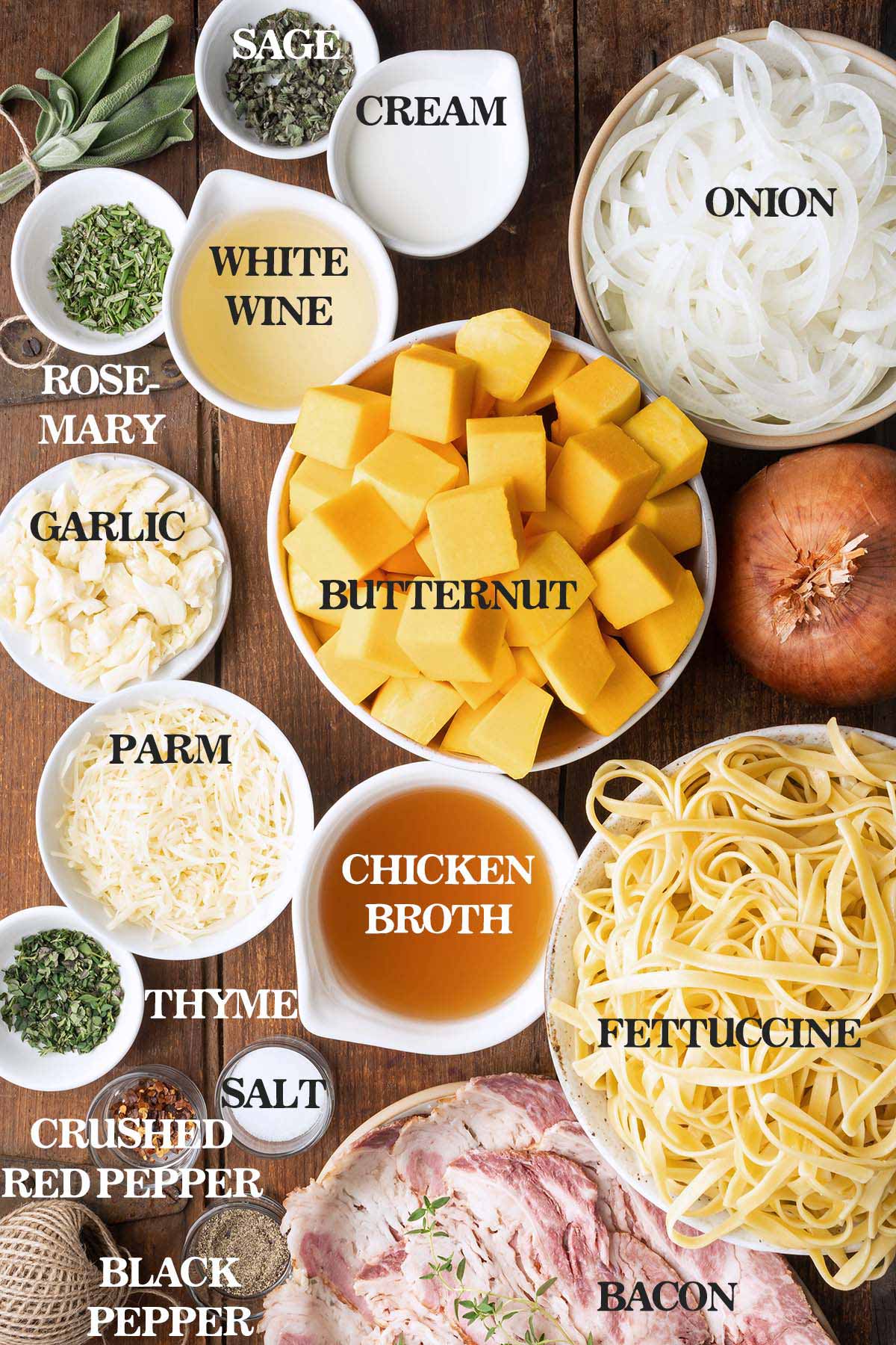 roasted butternut squash pasta with sauce ingredients