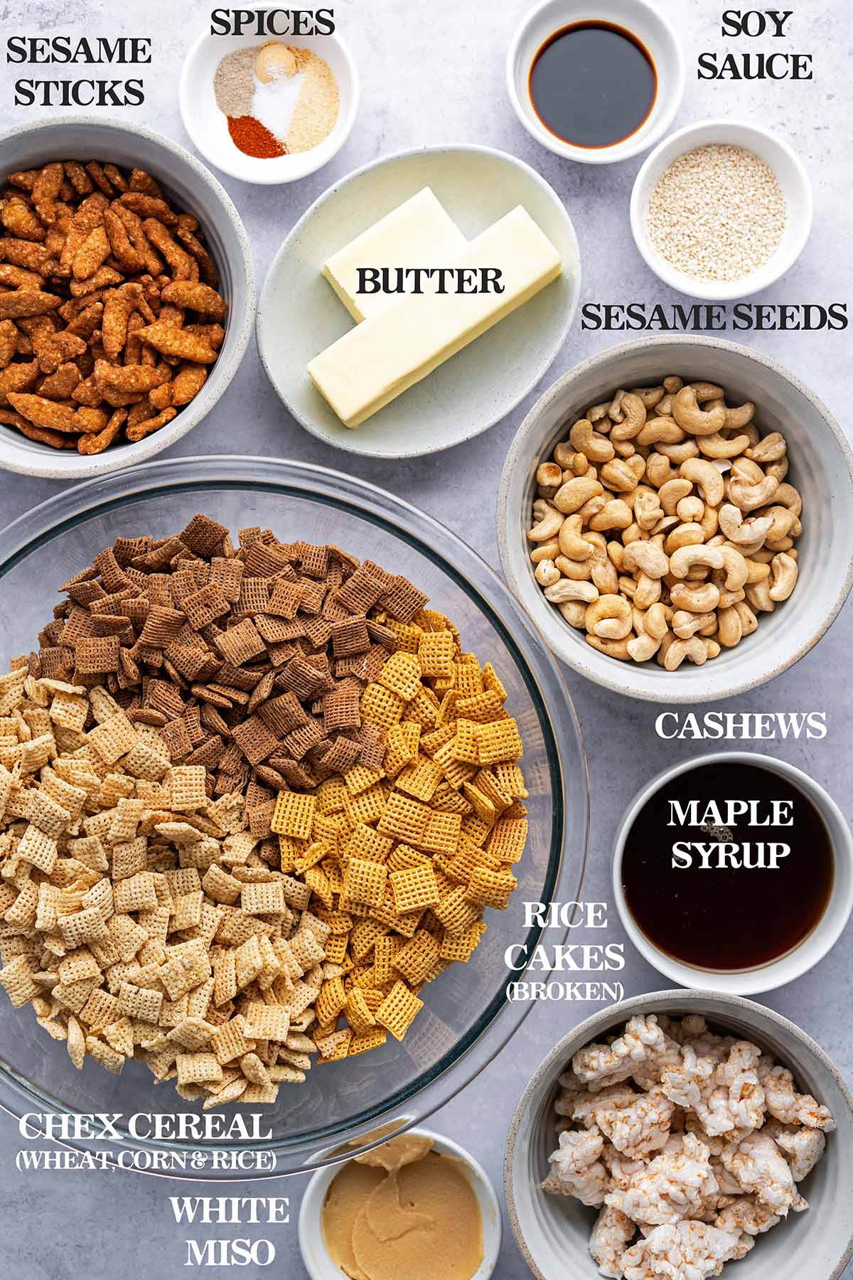 sweet and savory Chex snack mix ingredients