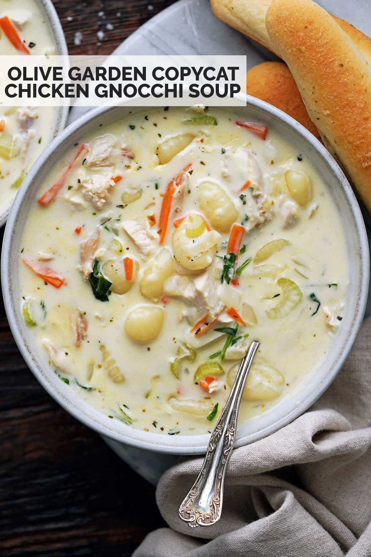 easy copycat Olive Garden chicken gnocchi soup recipe pin