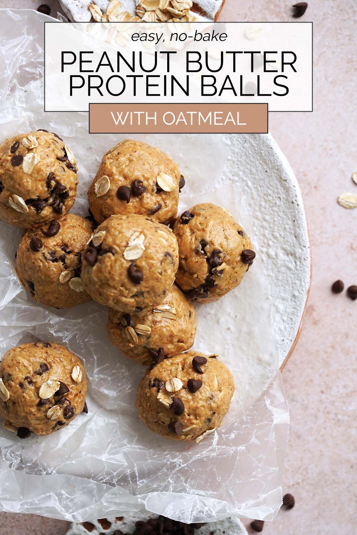 peanut butter chocolate protein balls with oats recipe pin