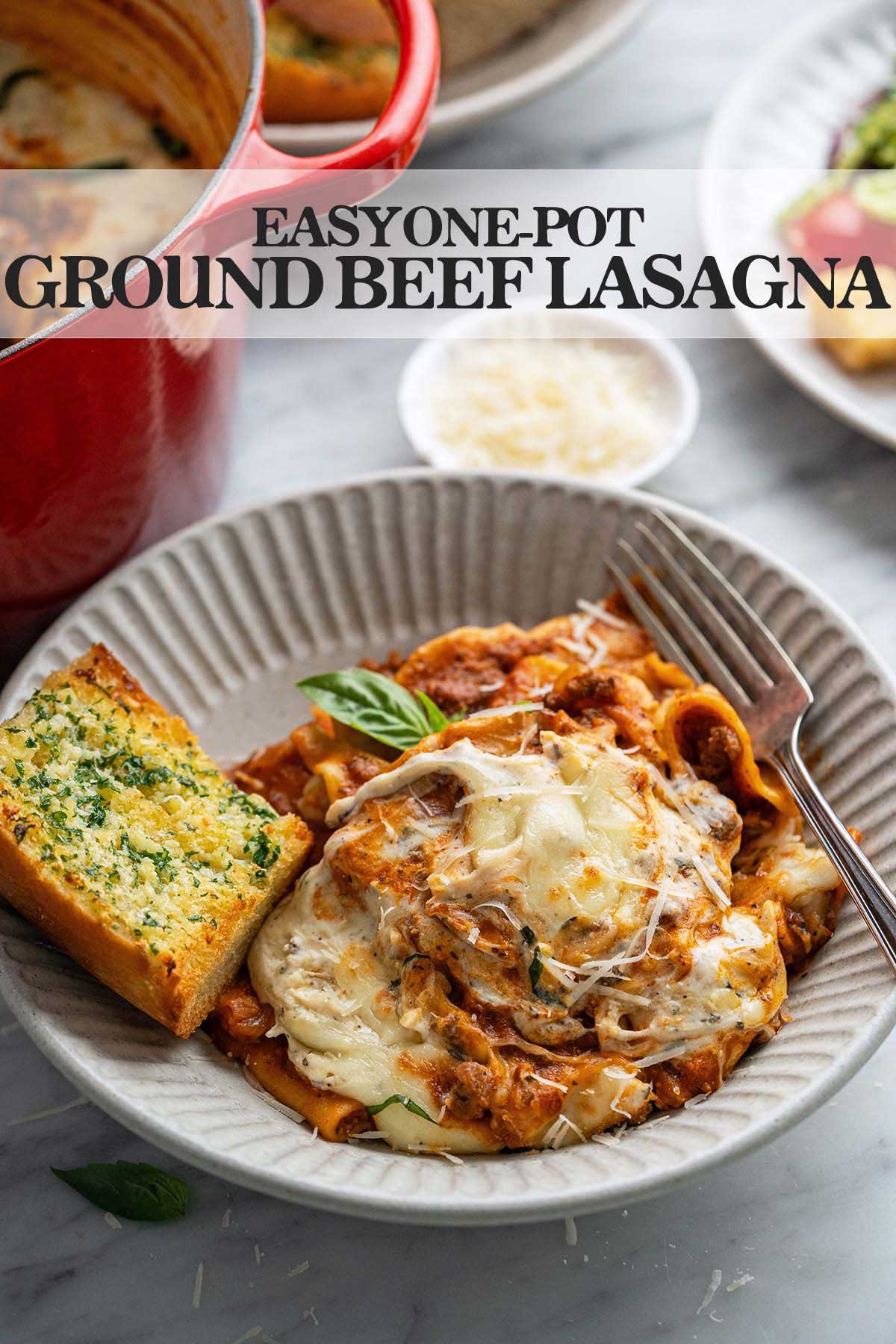 easy one pot ground beef lasagna recipe pin