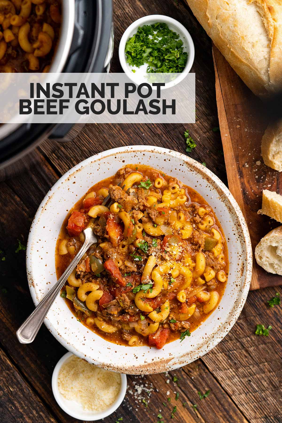 easy instant pot ground beef goulash recipe pin
