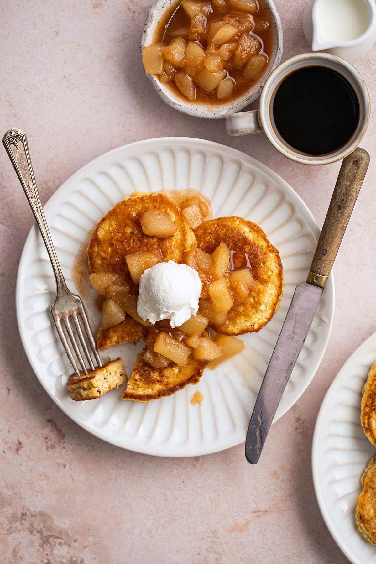 passover breakfast spread with bubble pear compote sour cream and coffee