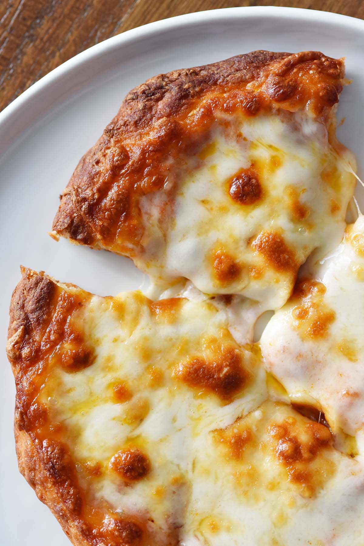 greek yogurt pizza dough made into cheese pizza