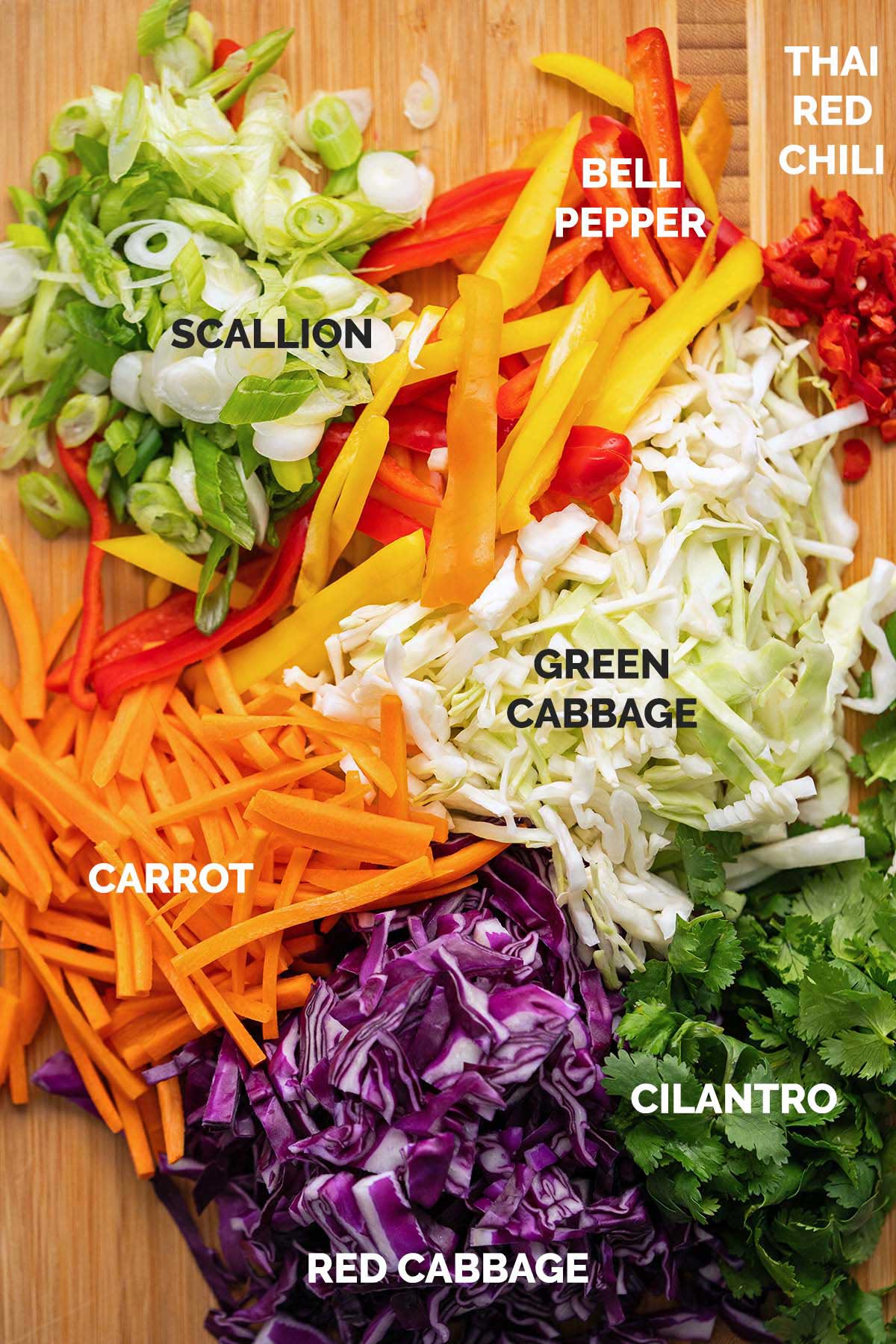 chopped vegetables for Thai peanutty noodle salad
