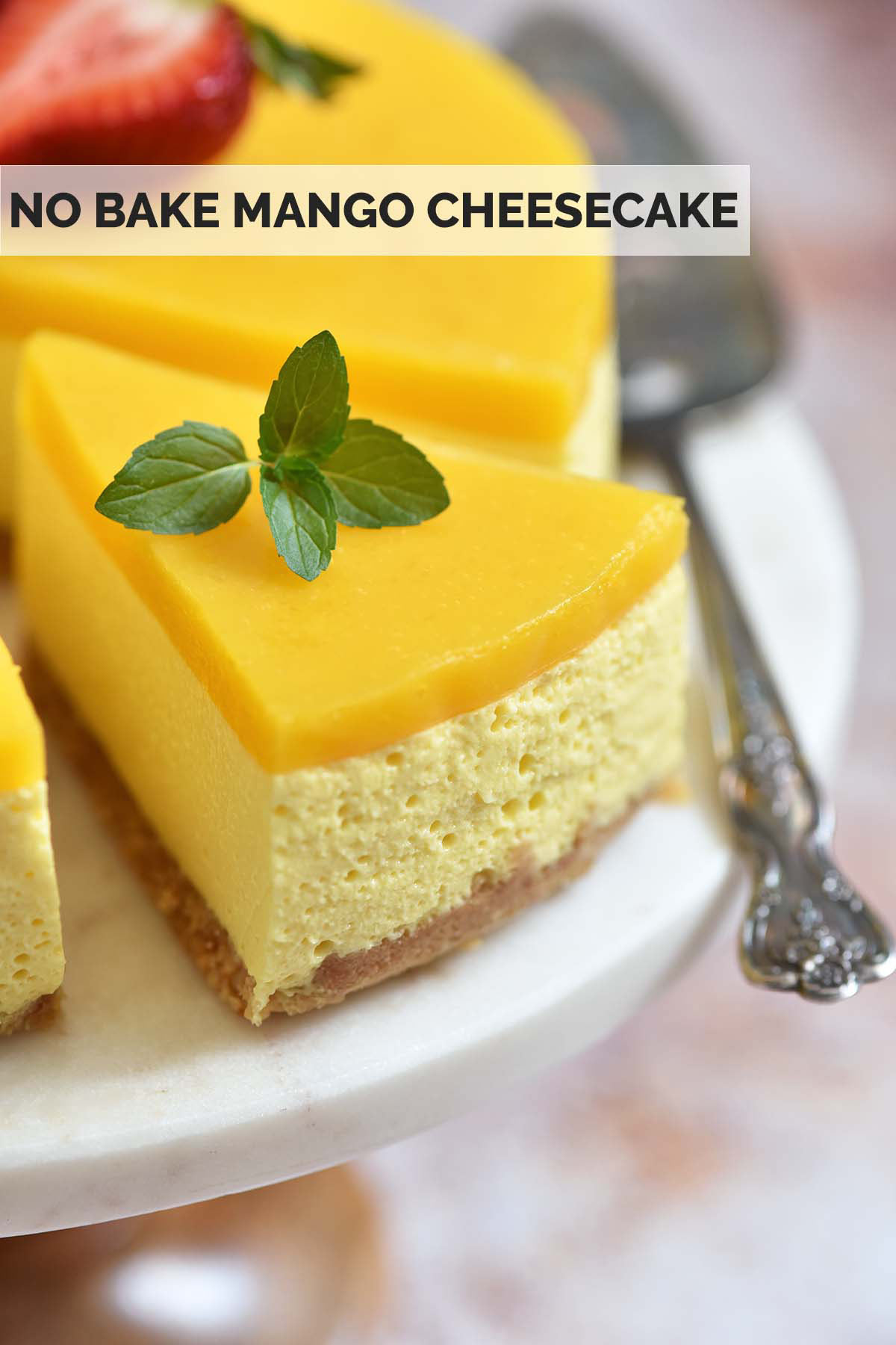 easy no bake mango cheesecake recipe pin