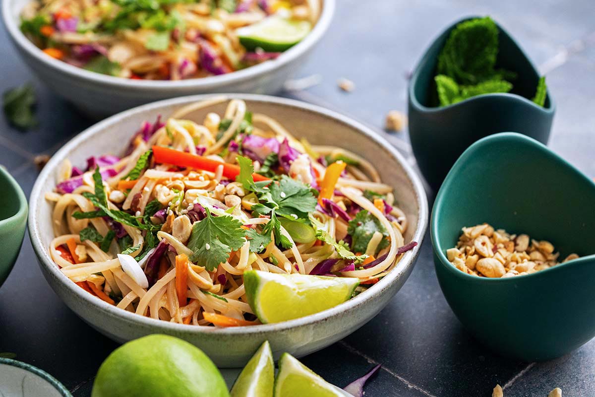 spicy thai noodle salad with peanut sauce