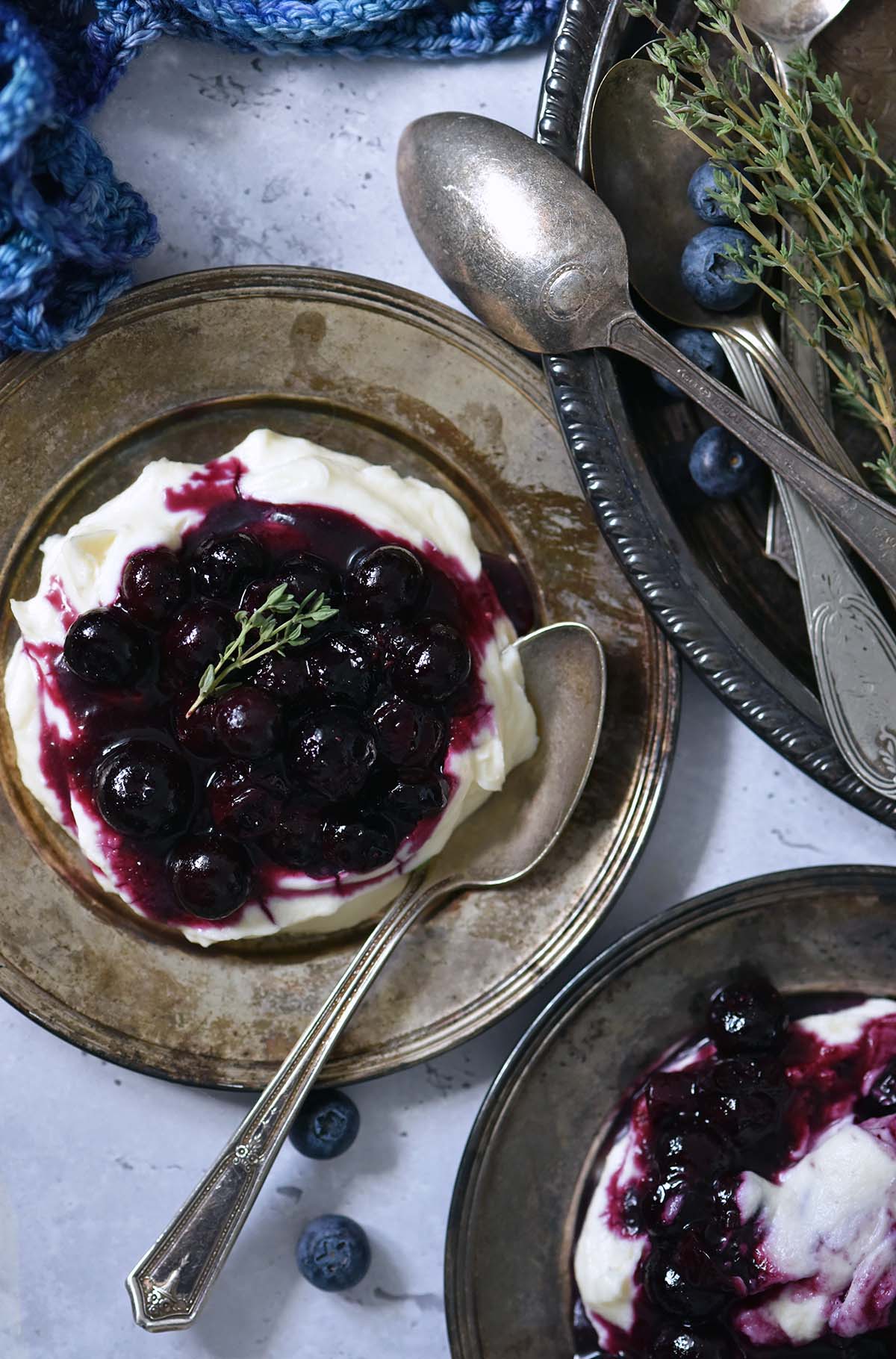 baked blueberries on a bed of whipped mascarpone